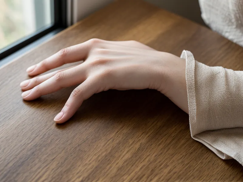 Close-up of a woman's hand and smartphone on a wooden cafe table, comparing online dating apps during divorce recovery.