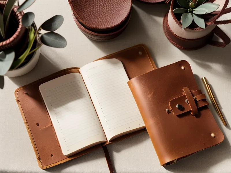 Close-up of a hand-written dating checklist in a leather-bound journal.
