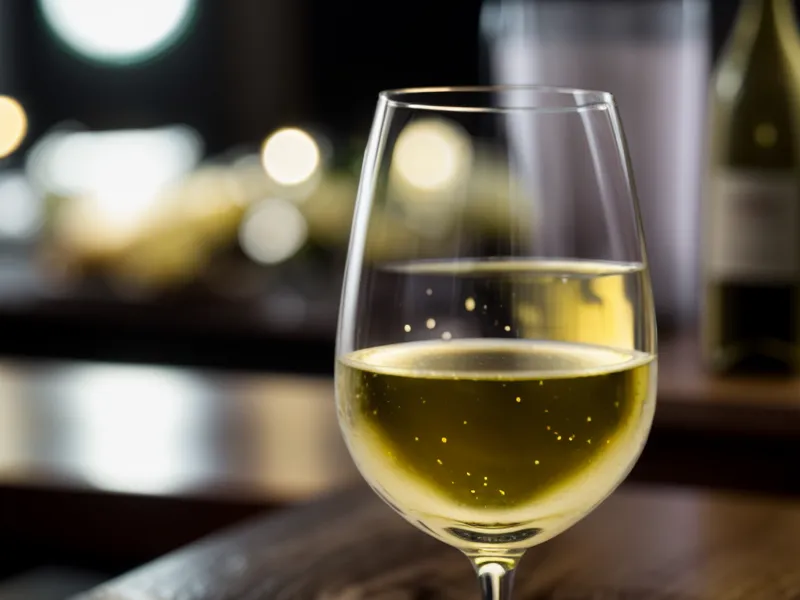 A chilled glass of white wine with condensation at a Tremont bar.