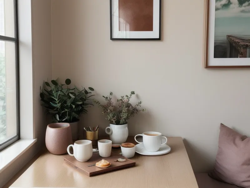 A calm suburban Cleveland dining room with a view of the street, evoking the quiet pace of dating over 35 after divorce recovery
